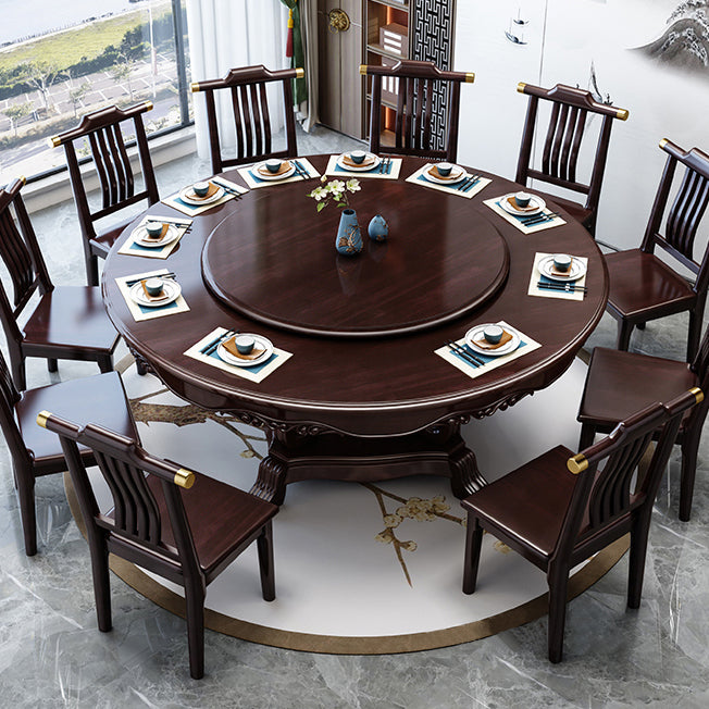 Glossy Brown Wood Dinette Table with Pedestal Traditional Round Dining Table