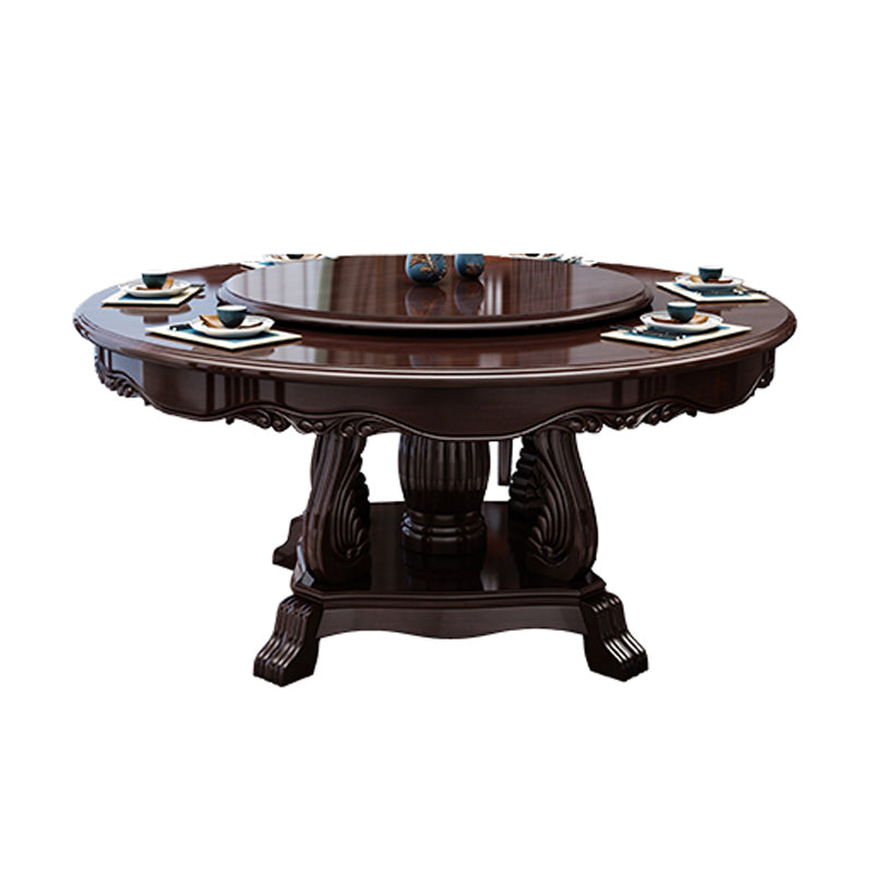 Glossy Brown Wood Dinette Table with Pedestal Traditional Round Dining Table