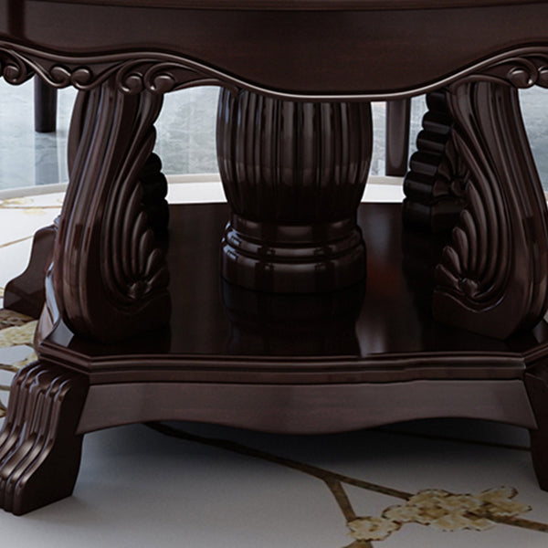 Glossy Brown Wood Dinette Table with Pedestal Traditional Round Dining Table