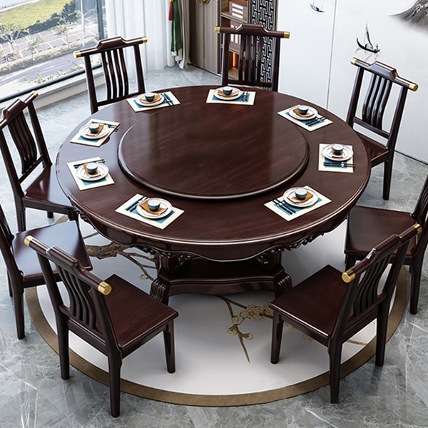 Glossy Brown Wood Dinette Table with Pedestal Traditional Round Dining Table