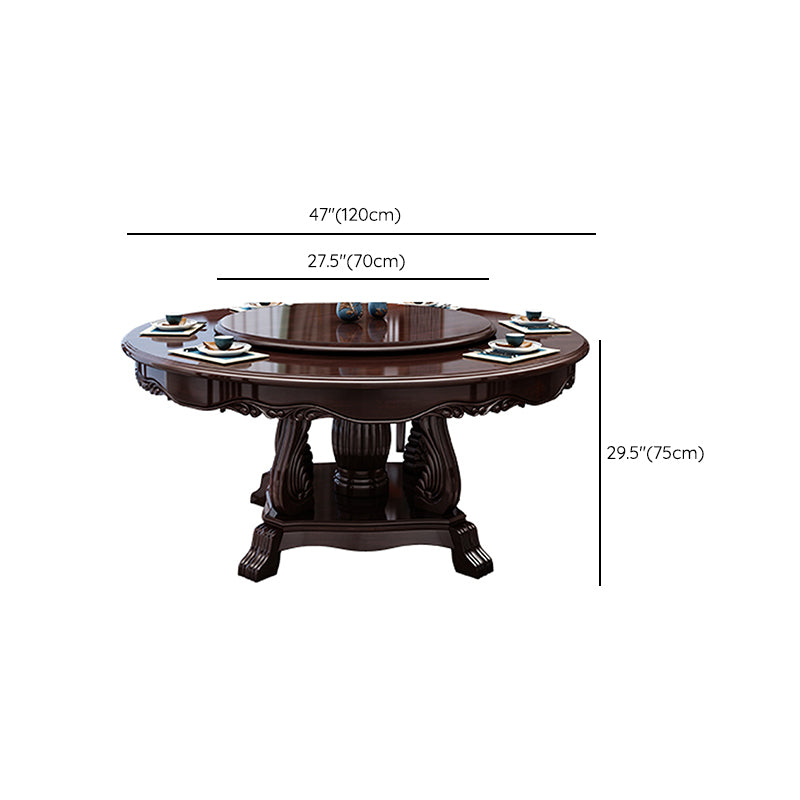 Glossy Brown Wood Dinette Table with Pedestal Traditional Round Dining Table