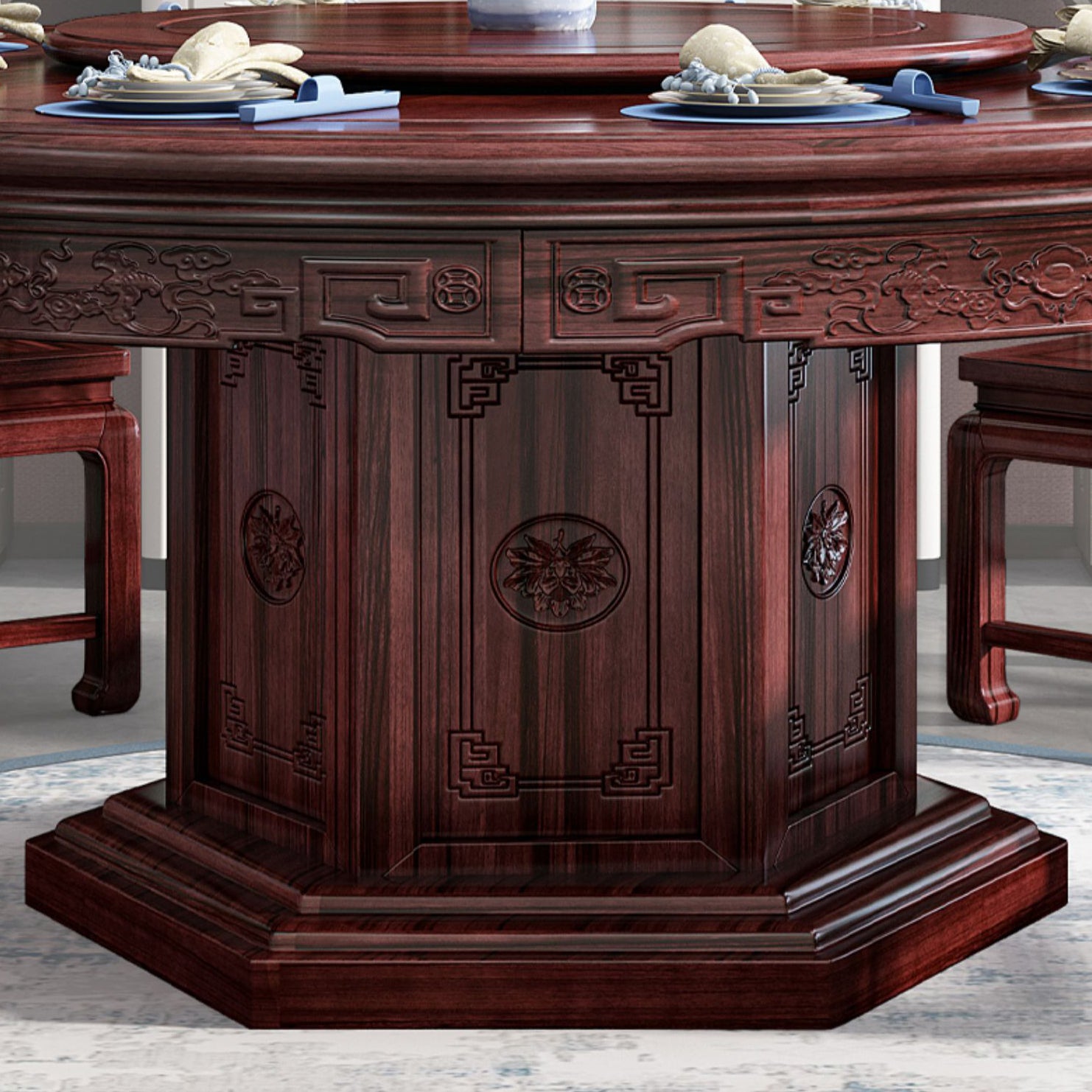 Solid Wood Dining Table Pedestal Round Dinner Table for Dining Room