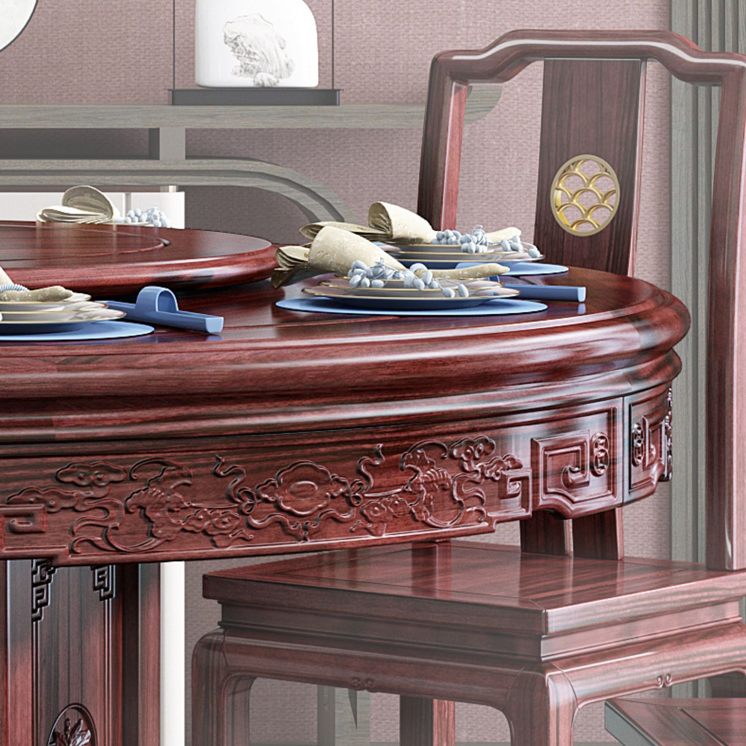 Solid Wood Dining Table Pedestal Round Dinner Table for Dining Room