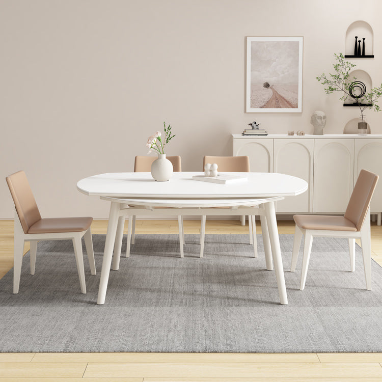 White Drop-Leaf Dining Table Round Sintered Stone Dinner Table for Dining Room