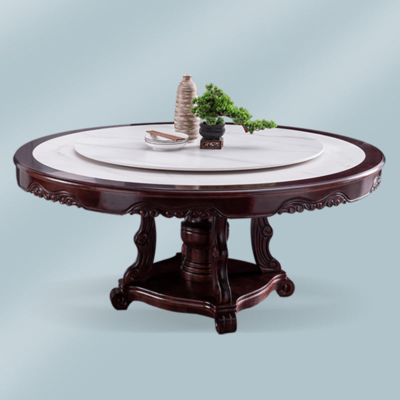 Sintered Stone Dining Table Round Wood Base Dinner Table for Dining Room