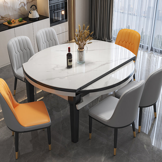 Modern Round Dining Table Sintered Stone Drop Leaf Dinner Table for Dining Room