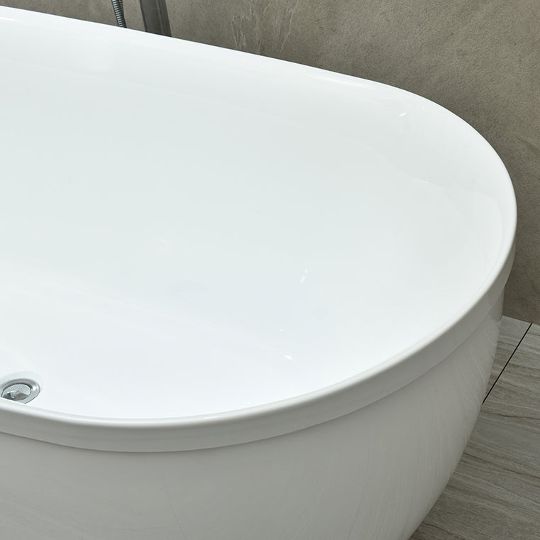 Modern Stand Alone Oval Bath Acrylic Soaking Back to Wall White Bathtub