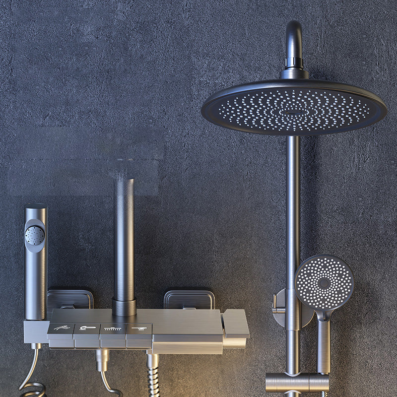 Grey Shower Set Shower Arm Wall Mounted Adjustable Spray Pattern Shower Hose Shower Set