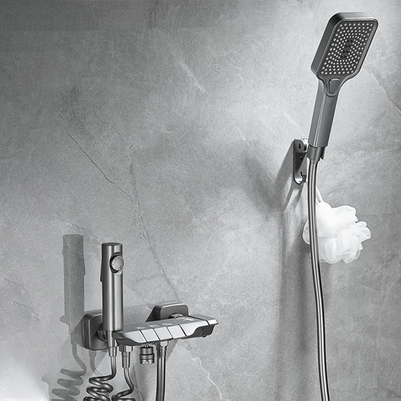 Wall Mount Shower System Grey Adjustable Spray Pattern Lever Handle Shower Hose Shower Set