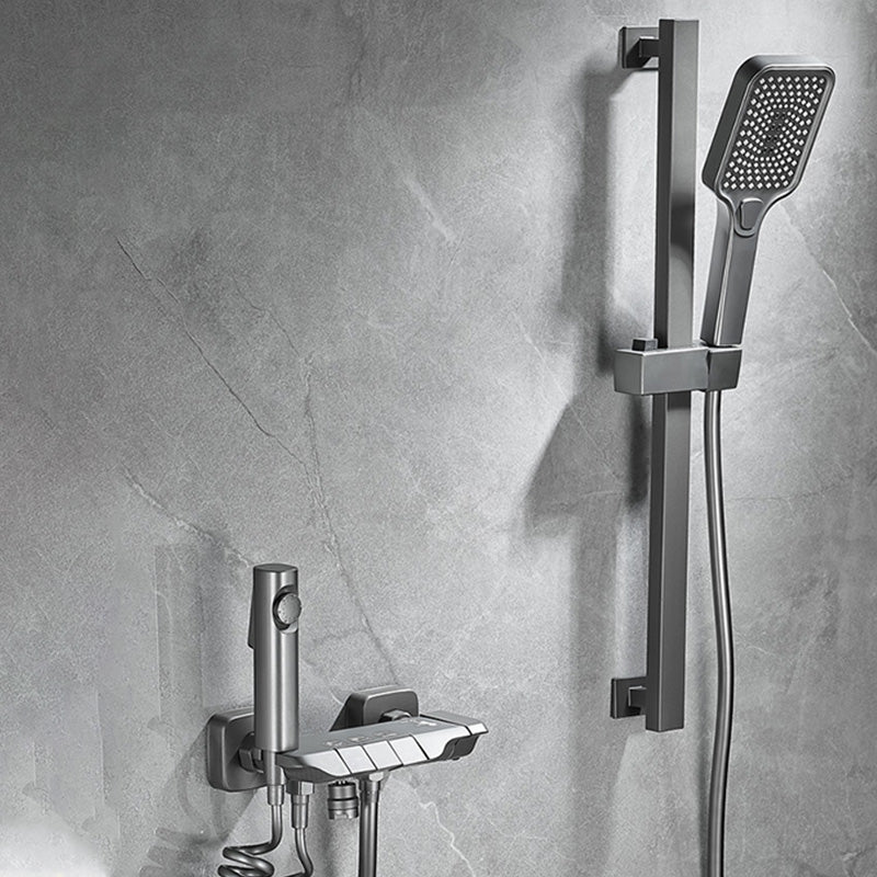 Wall Mount Shower System Grey Adjustable Spray Pattern Lever Handle Shower Hose Shower Set