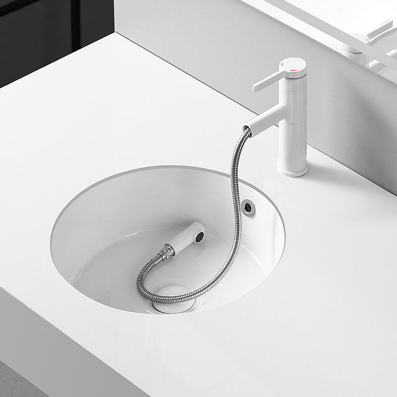 Circular Bathroom Sink Modern White Vitreous China Drop-in Bathroom Sink