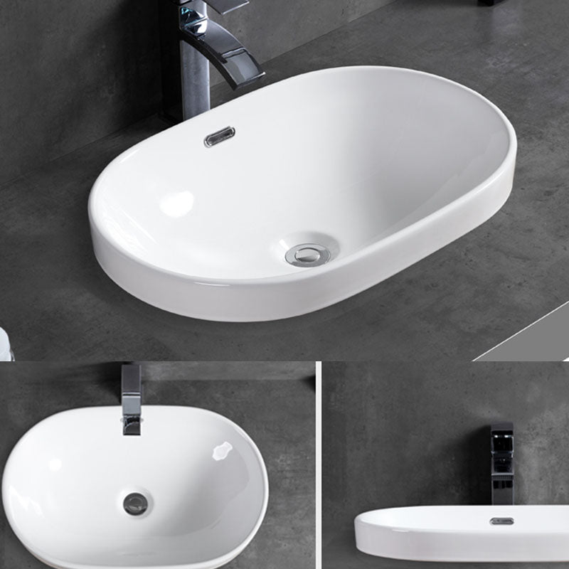 Contemporary Bathroom Sink with Overflow Porcelain Round Vessel Bathroom Sink Only