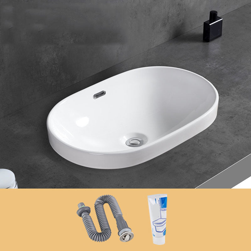 Contemporary Bathroom Sink with Overflow Porcelain Round Vessel Bathroom Sink Only