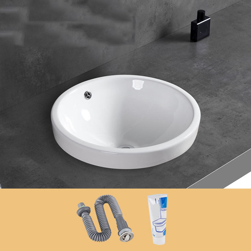 Contemporary Bathroom Sink with Overflow Porcelain Round Vessel Bathroom Sink Only