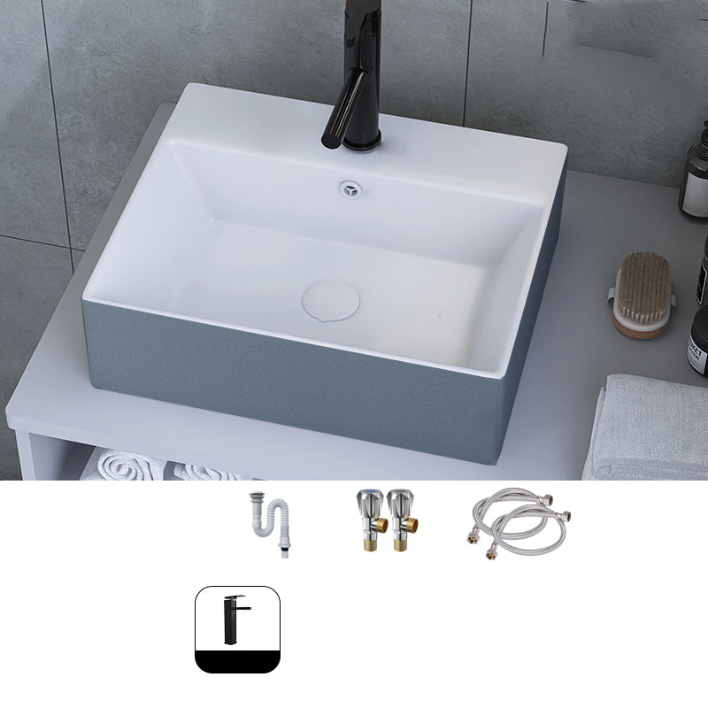 Modern Style Trough Bathroom Sink Rectangle Ceramic Trough Bathroom Sink