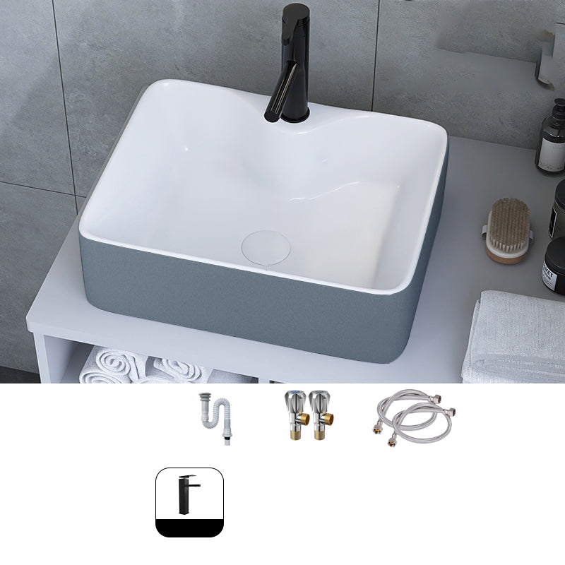Modern Style Trough Bathroom Sink Rectangle Ceramic Trough Bathroom Sink