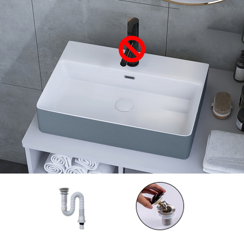 Modern Style Trough Bathroom Sink Rectangle Ceramic Trough Bathroom Sink