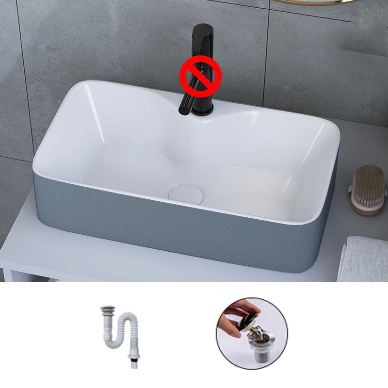 Modern Style Trough Bathroom Sink Rectangle Ceramic Trough Bathroom Sink