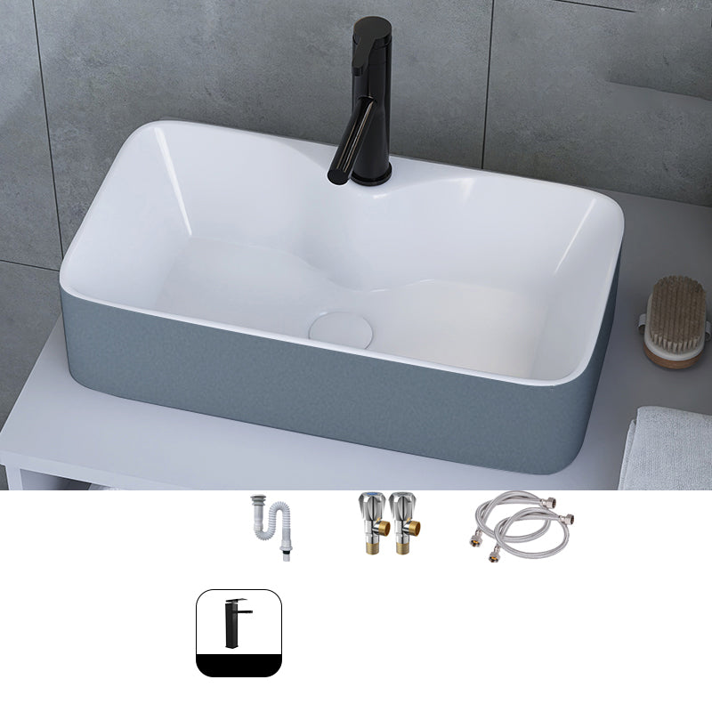 Modern Style Trough Bathroom Sink Rectangle Ceramic Trough Bathroom Sink