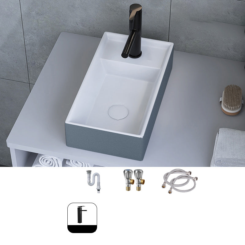 Modern Style Trough Bathroom Sink Rectangle Ceramic Trough Bathroom Sink