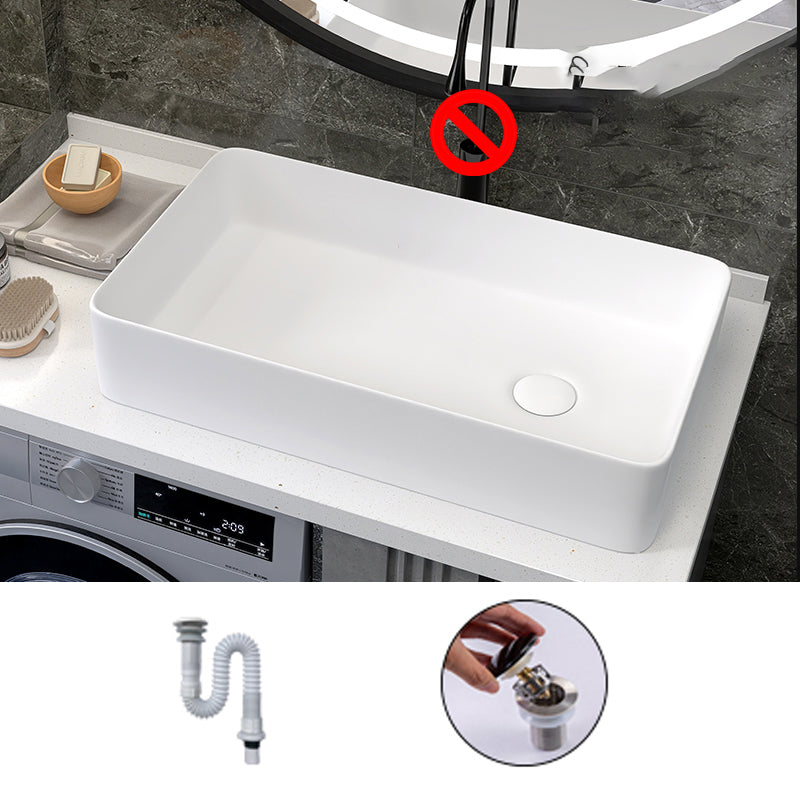 Modern Style Trough Bathroom Sink Rectangle Ceramic Trough Bathroom Sink in White