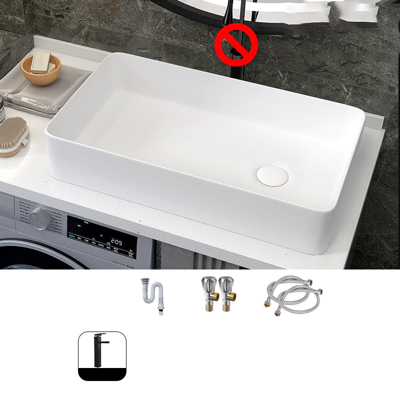 Modern Style Trough Bathroom Sink Rectangle Ceramic Trough Bathroom Sink in White