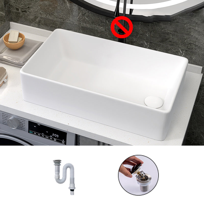 Modern Style Trough Bathroom Sink Rectangle Ceramic Trough Bathroom Sink in White
