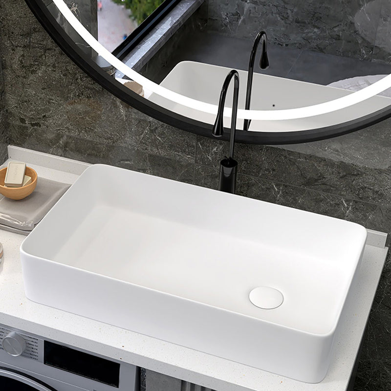 Modern Style Trough Bathroom Sink Rectangle Ceramic Trough Bathroom Sink in White