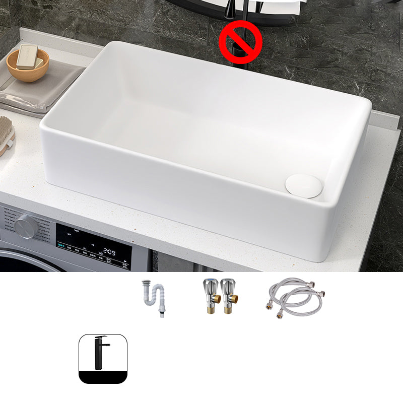 Modern Style Trough Bathroom Sink Rectangle Ceramic Trough Bathroom Sink in White