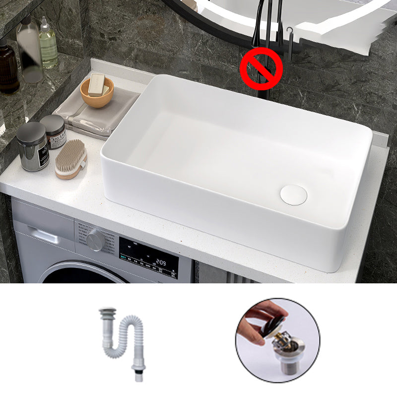 Modern Style Trough Bathroom Sink Rectangle Ceramic Trough Bathroom Sink in White