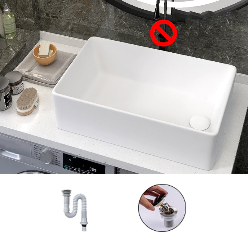 Modern Style Trough Bathroom Sink Rectangle Ceramic Trough Bathroom Sink in White