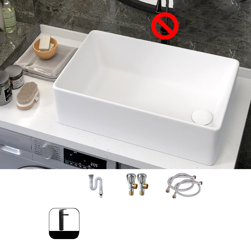 Modern Style Trough Bathroom Sink Rectangle Ceramic Trough Bathroom Sink in White
