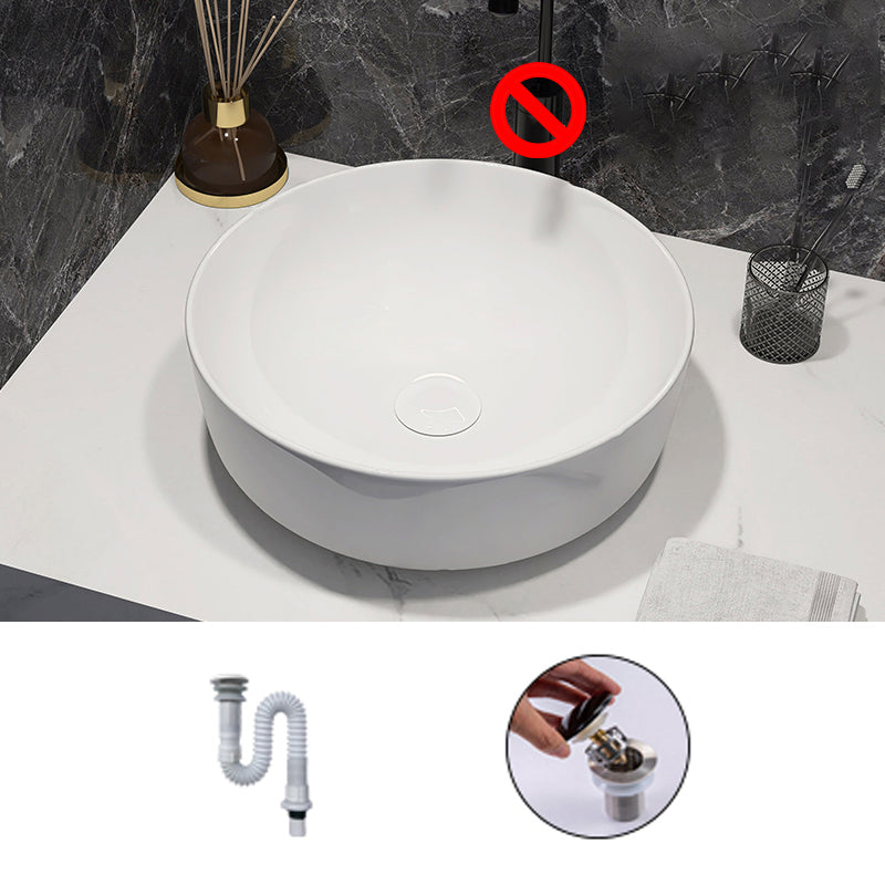 Modern Style Vessel Bathroom Sink Round Ceramic Vessel Bathroom Sink in White