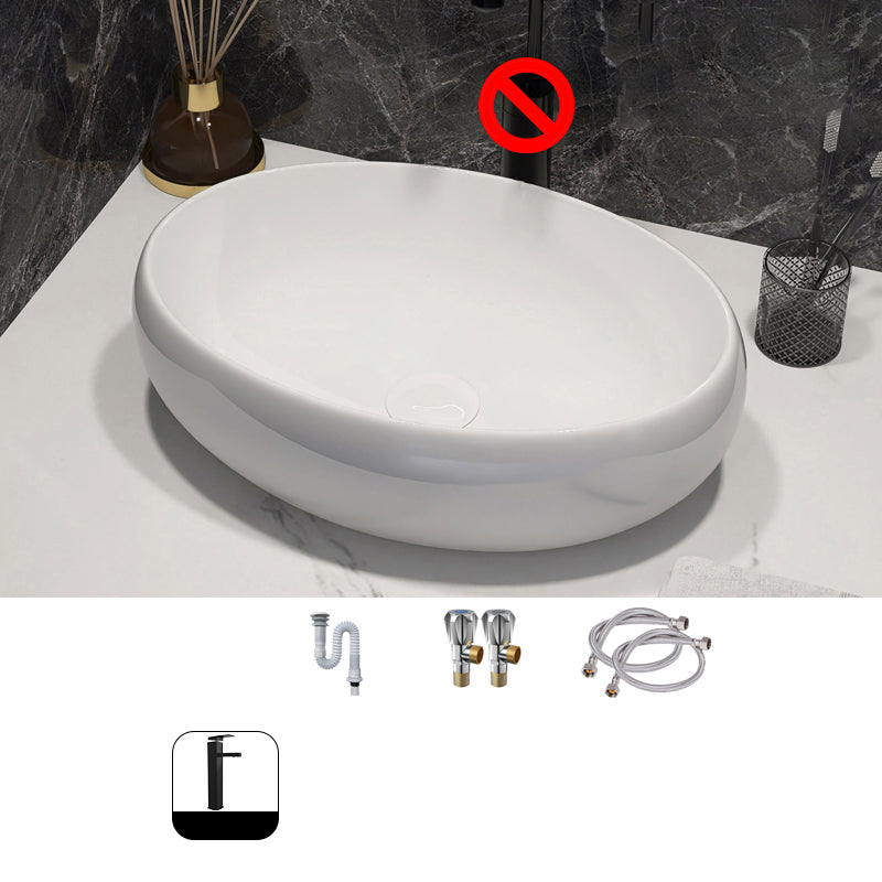Modern Style Vessel Bathroom Sink Round Ceramic Vessel Bathroom Sink in White