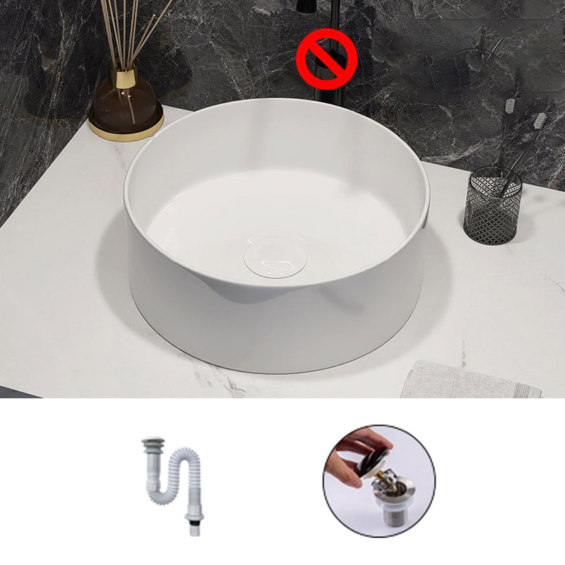 Modern Style Vessel Bathroom Sink Round Ceramic Vessel Bathroom Sink in White