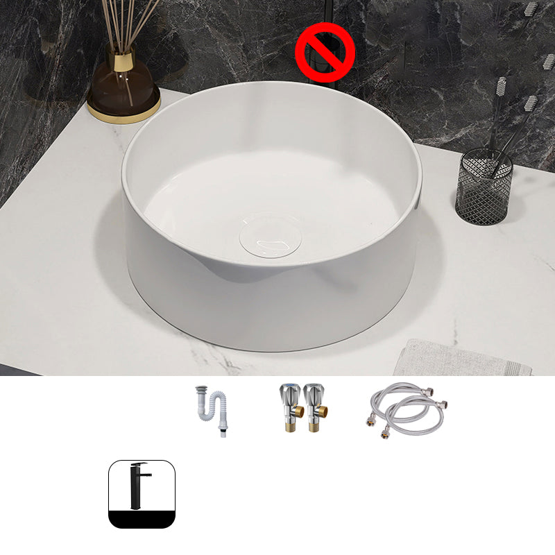 Modern Style Vessel Bathroom Sink Round Ceramic Vessel Bathroom Sink in White