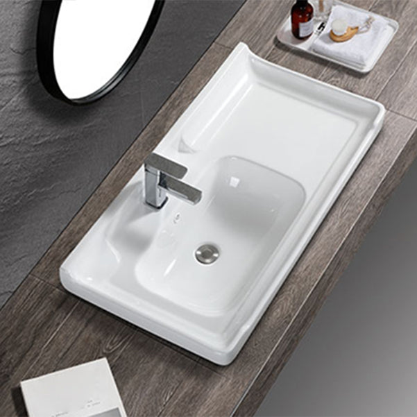 Modern Drop-in Bathroom Sink Rectangular Porcelain with Overflow Vessel Sink