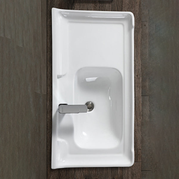 Modern Drop-in Bathroom Sink Rectangular Porcelain with Overflow Vessel Sink