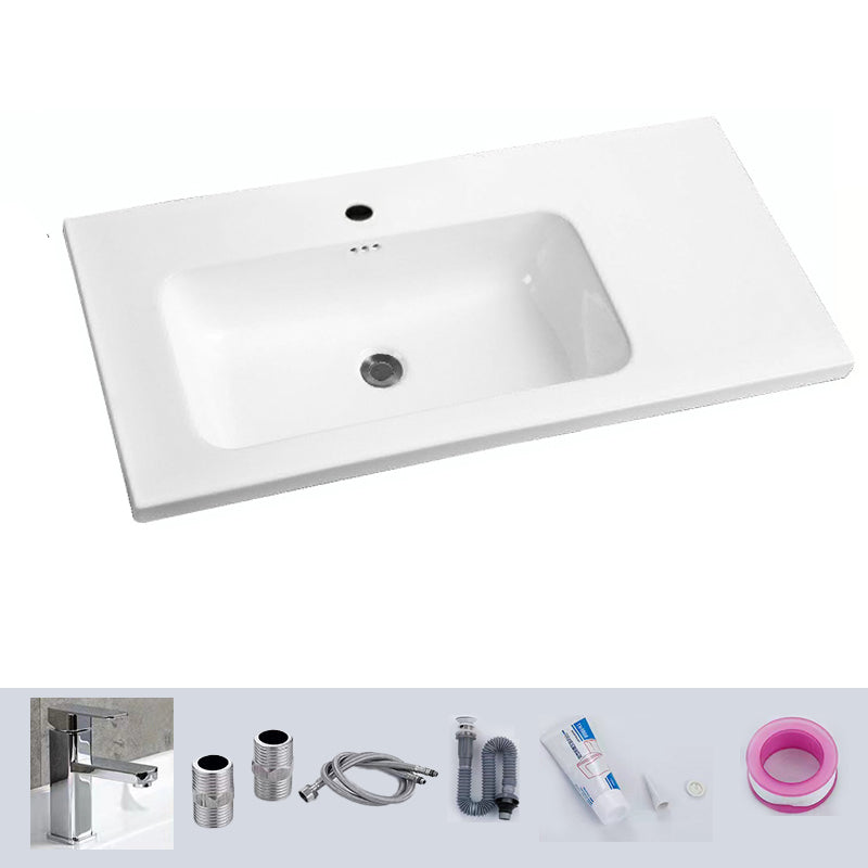 Modern Drop-in Bathroom Sink Rectangular Porcelain with Overflow Vessel Sink