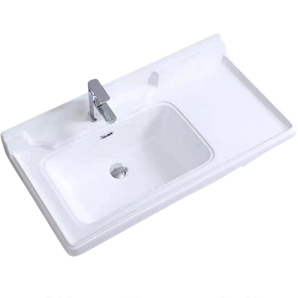 Modern Drop-in Bathroom Sink Rectangular Porcelain with Overflow Vessel Sink