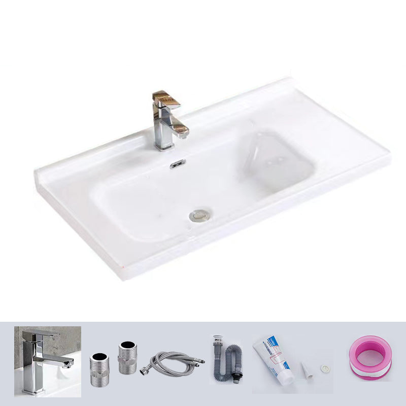 Modern Drop-in Bathroom Sink Rectangular Porcelain with Overflow Vessel Sink