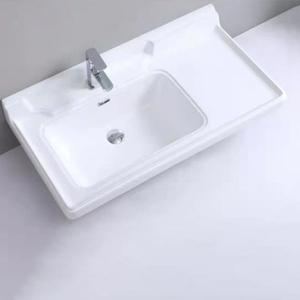 Modern Drop-in Bathroom Sink Rectangular Porcelain with Overflow Vessel Sink