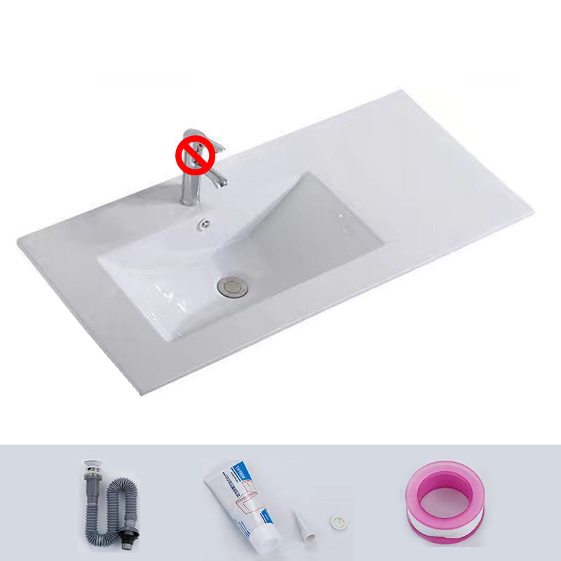 Modern Drop-in Bathroom Sink Rectangular Porcelain with Overflow Vessel Sink