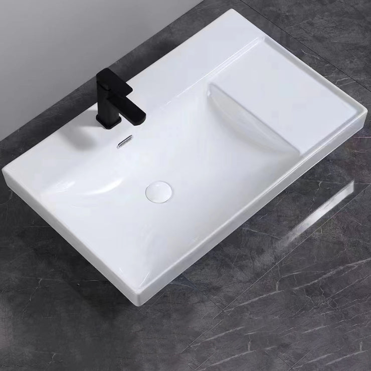 Modern Drop-in Bathroom Sink Rectangular Porcelain with Overflow Vessel Sink