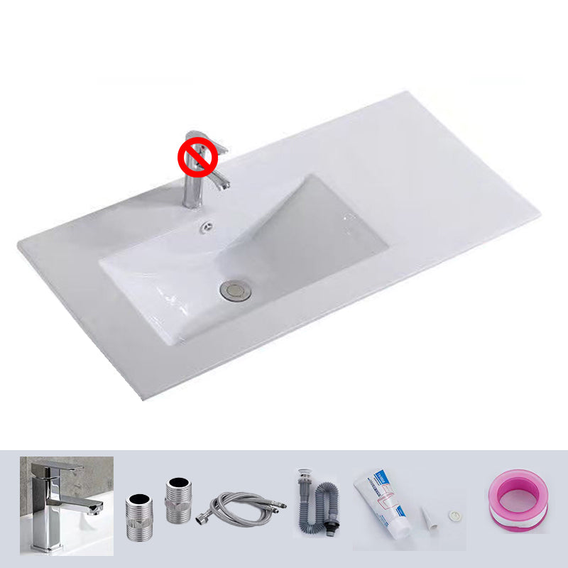 Modern Drop-in Bathroom Sink Rectangular Porcelain with Overflow Vessel Sink