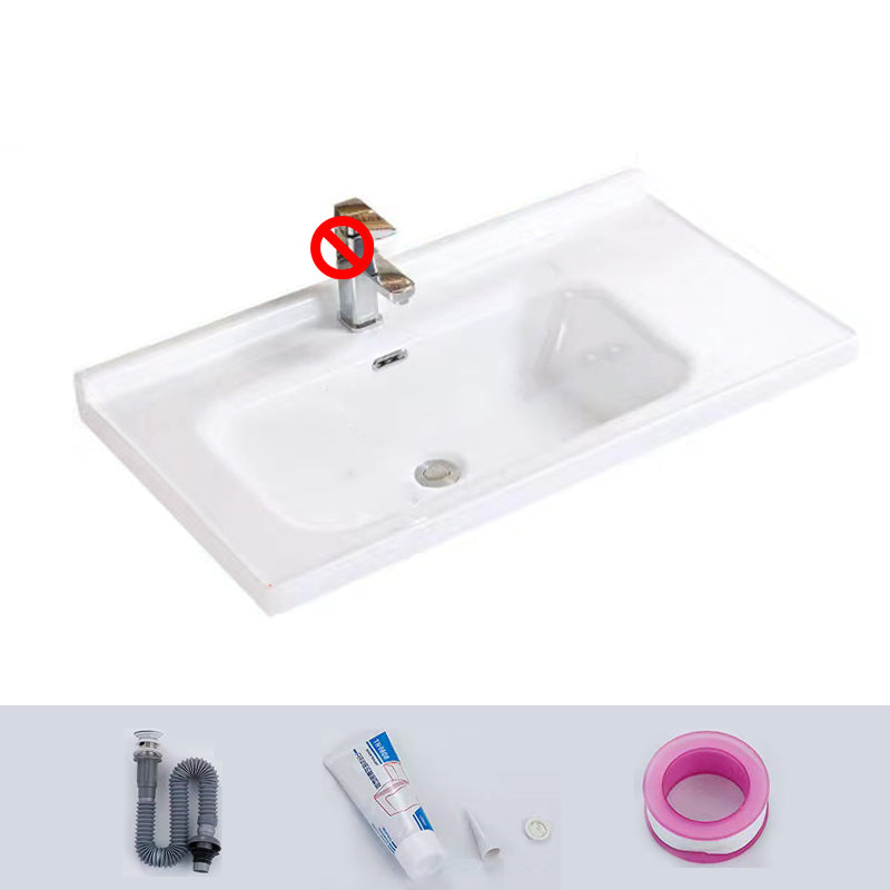 Modern Drop-in Bathroom Sink Rectangular Porcelain with Overflow Vessel Sink