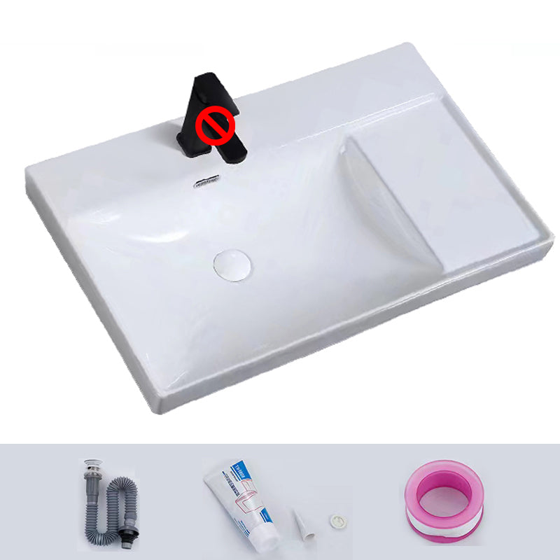 Modern Drop-in Bathroom Sink Rectangular Porcelain with Overflow Vessel Sink