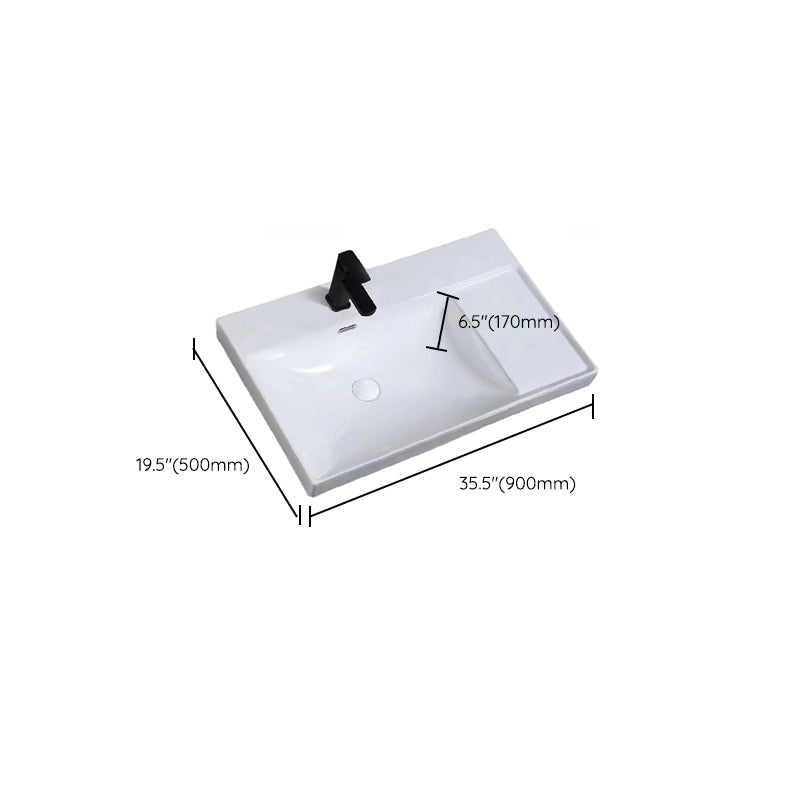 Modern Drop-in Bathroom Sink Rectangular Porcelain with Overflow Vessel Sink