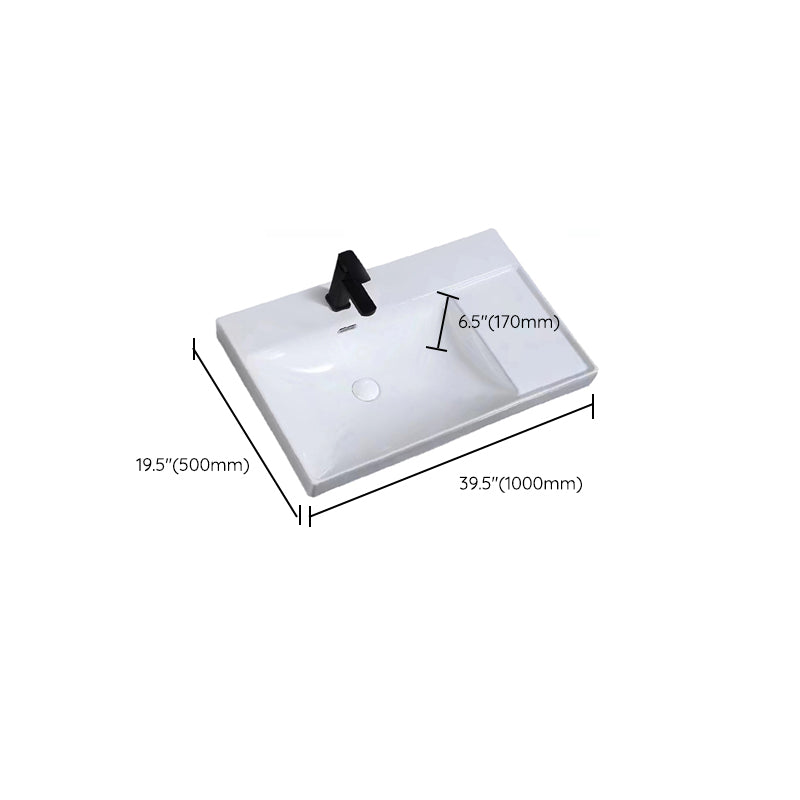 Modern Drop-in Bathroom Sink Rectangular Porcelain with Overflow Vessel Sink