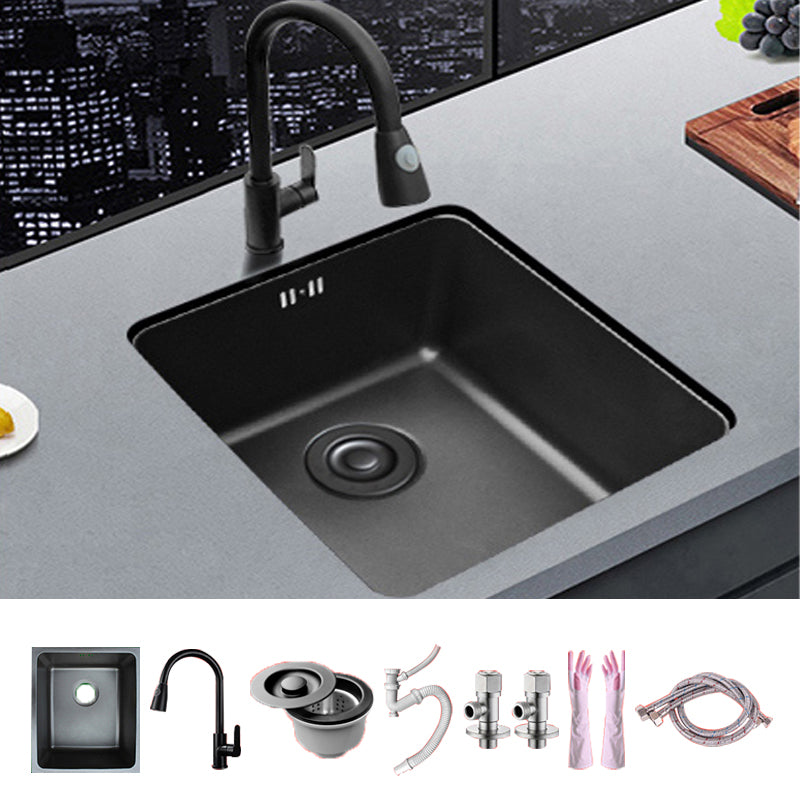 Black Stainless Steel Sink Single Bowl Undermount Sink with Basket Strainer